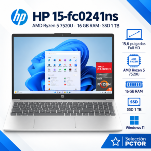 Portátil HP 15-fc0241ns con pantalla Full HD de 15,6 pulgadas